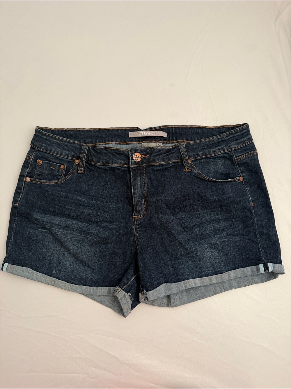 Tractr Dark Blue Denim Roll-Cuff Women’s Shorts